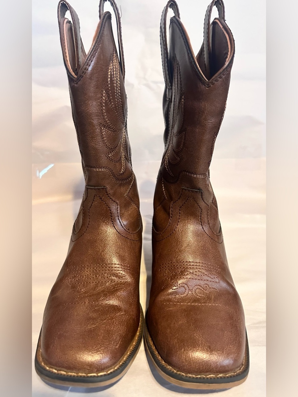 Rollda Kids Brown Western Pull-On Leather Boots - Classic Style Size 5